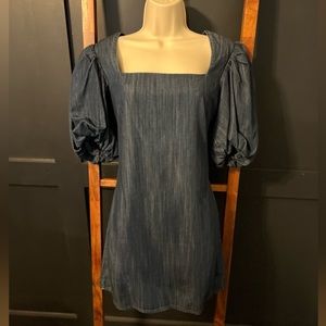 Frame Puff Sleeve Denim Mini Dress